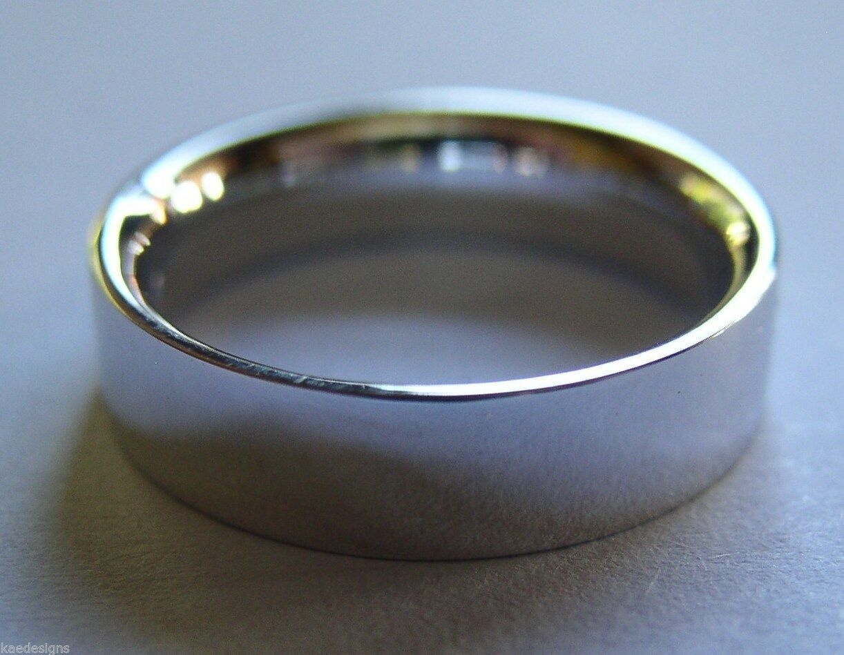 Size L Kaedesigns New 14k 14ct white gold 5mm, Flat & Comfort-Fit wedding band
