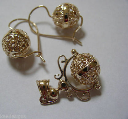Genuine New Solid 9K 9ct Yellow, Rose or White Gold Filigree Spinner Pendant & Earrings Set