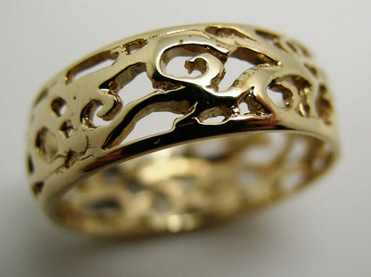 Size R Genuine 9ct 9K Full Solid Wide Yellow, Rose or White Gold Filigree Vine Ring 235