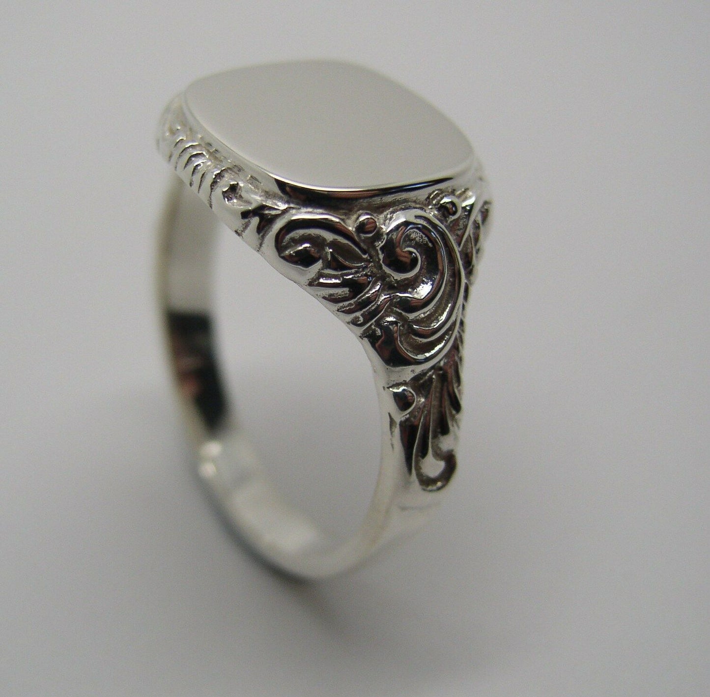 Genuine Size T Mens Sterling Silver Square Engraved Signet Ring