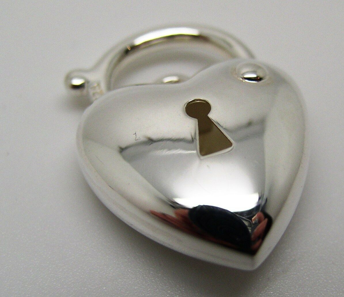 Genuine Sterling Silver 925 Bubble Heart Padlock Pendant 15mm x 22mm