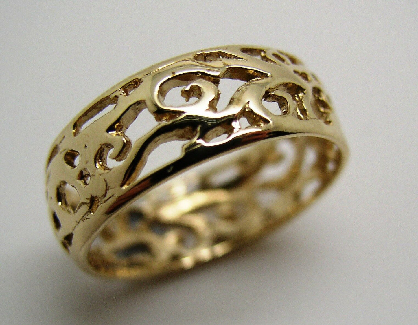 Size R Genuine 9ct 9K Full Solid Wide Yellow, Rose or White Gold Filigree Vine Ring 235