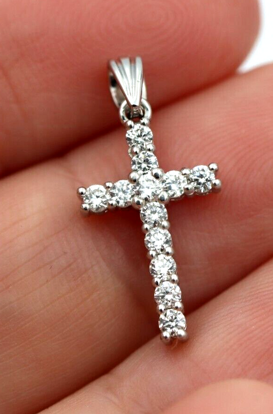 0.35cts Claw Set 18ct 750 White Gold Round Diamond Cross Pendant -Free post