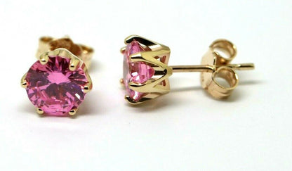 Genuine 9ct Yellow Gold Claw-set Round Pink Sapphire CZ 7mm Stud Earrings