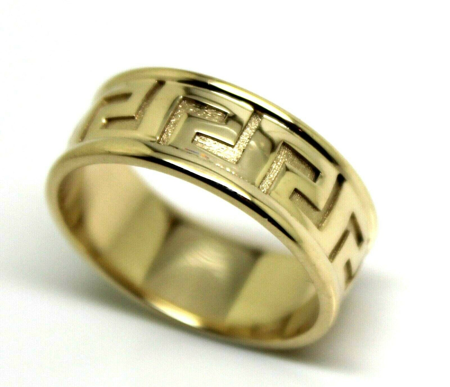 Size S Genuine Heavy 9ct 9kt Solid Yellow, Rose or White Gold Greek Key Band Ring