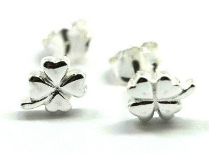 Sterling Silver Children Child Small Four Leaf Clover Earrings