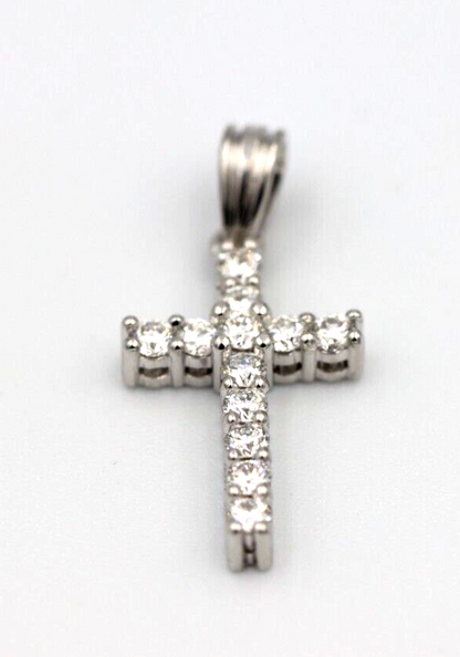 0.35cts Claw Set 18ct 750 White Gold Round Diamond Cross Pendant -Free post