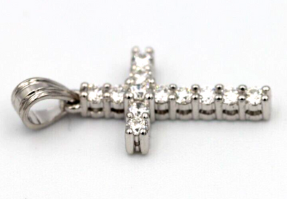 0.35cts Claw Set 18ct 750 White Gold Round Diamond Cross Pendant -Free post