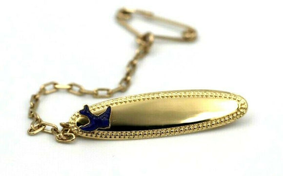 Genuine 9ct 9k Yellow Gold Oval Bluebird Baby Brooch * Free laser engraving
