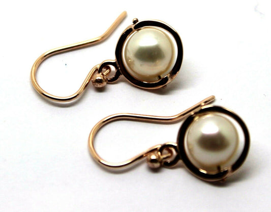 Kaedesigns, New Genuine 9ct Yellow, Rose or White Gold 7.6mm White Pearl Belcher Hook Earrings