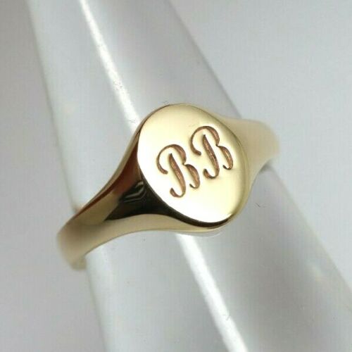 Size F 9ct 9K Yellow, Rose or White Gold Oval Signet Ring 9mm x 7mm + Engraving of 2 initial