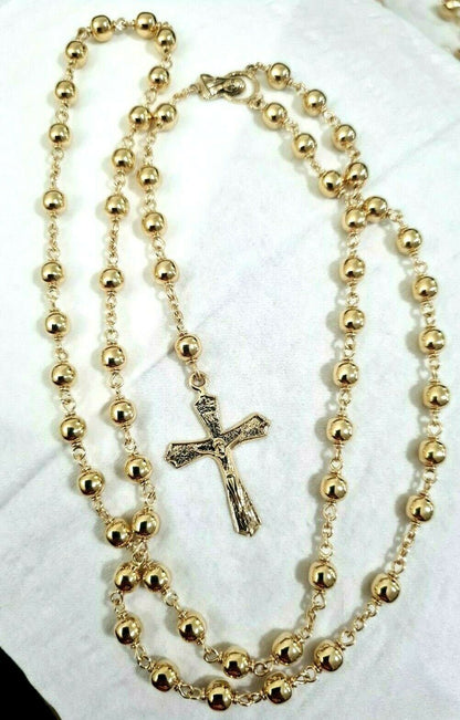 Genuine New 9ct Yellow, Rose or White Gold Ball Rosary Bead Chain Necklace 70cm