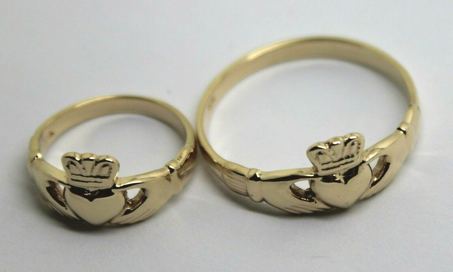 Genuine His & Hers Set Solid 9ct Yellow, Rose or White Gold Celtic Claddagh Wedding Bands Couple Rings