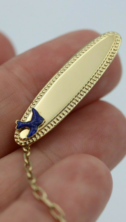 Genuine 9ct 9k Yellow Gold Oval Bluebird Baby Brooch * Free laser engraving