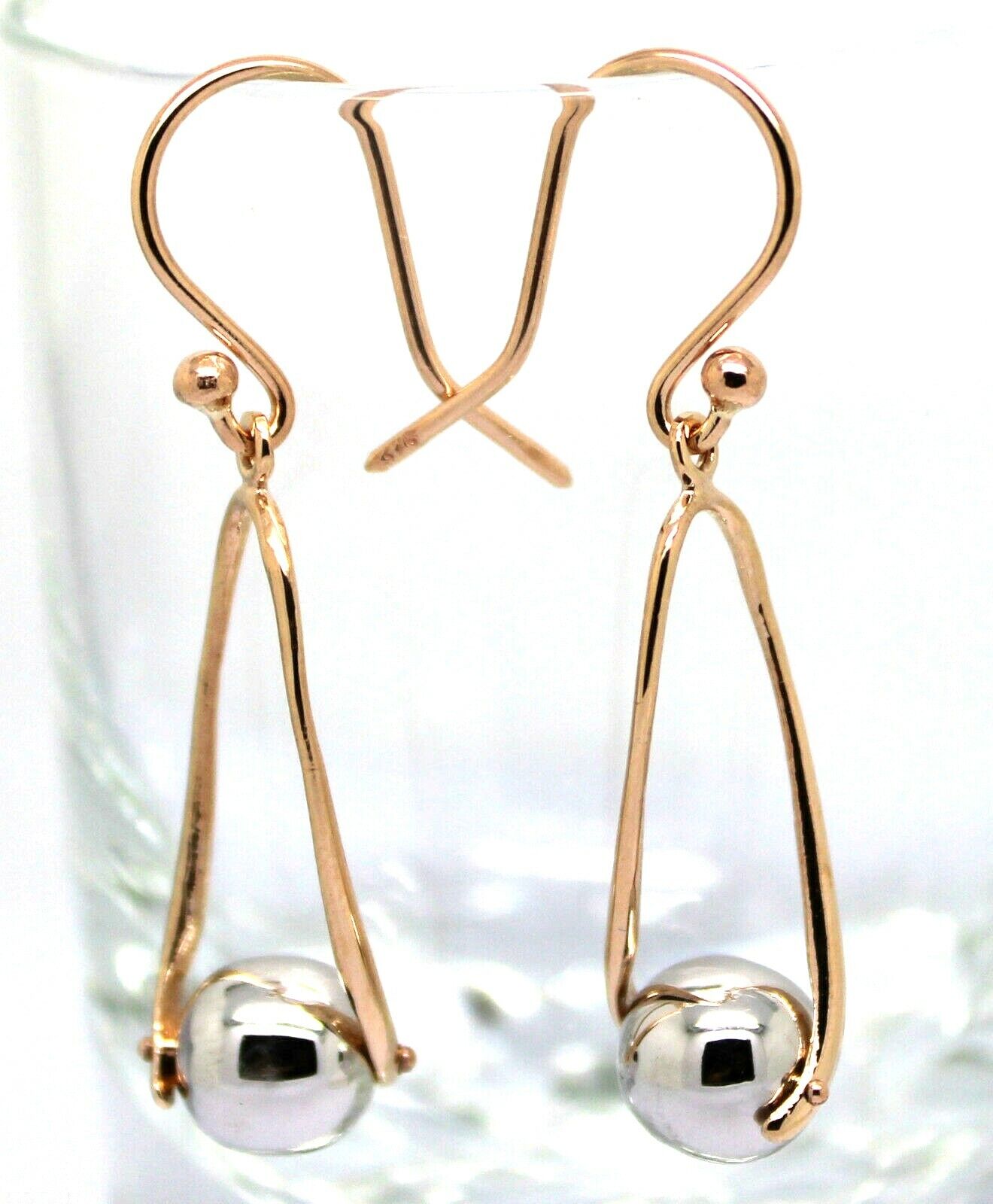 Kaedesigns Genuine 9ct 9k White & Rose Gold 8mm Ball Drop Earrings