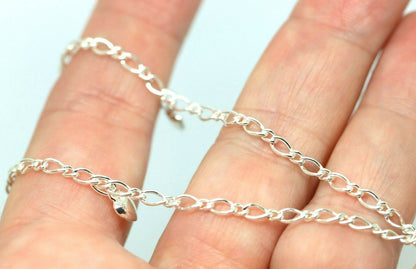 Genuine Sterling Silver 25cm Figaro Anklet + 3 Charm Hearts