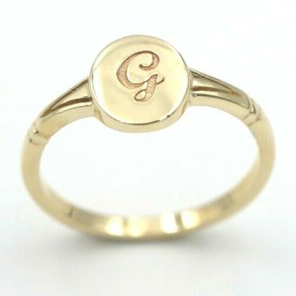 Genuine Full Solid 9ct Yellow, Rose or White Gold Oval Signet Ring Engraved With One Initial - Choose your size (sizes H to T)