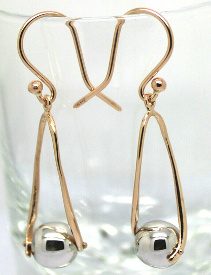 Kaedesigns Genuine 9ct 9k White & Rose Gold 8mm Ball Drop Earrings