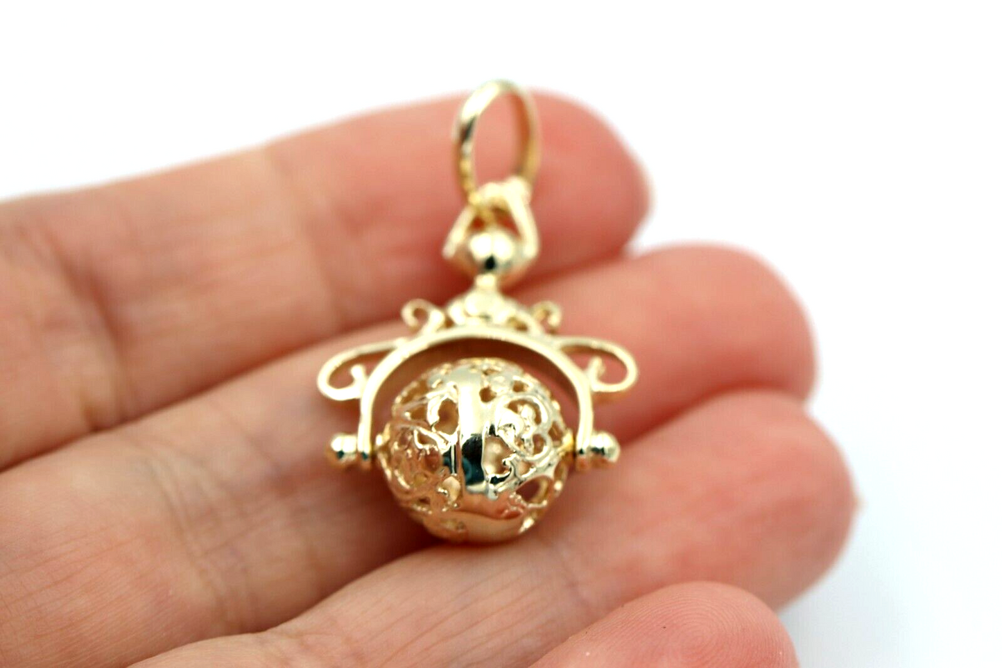 Genuine 9ct 9kt Yellow, Rose Or White Gold 12mm Filigree Ball Spinner Pendant