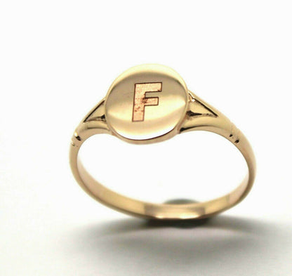 Size K Kaedesigns Genuine New 9ct Yellow, Rose or white Gold Oval Signet Ring Engraved "Letter F"