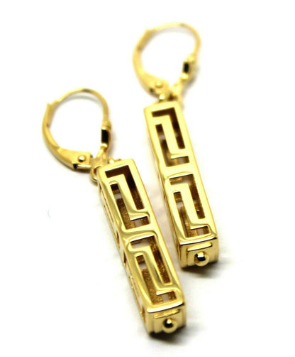 Kaedesigns, Genuine 9ct Yellow, Rose or White Gold Greek Key Continental Hook Earrings