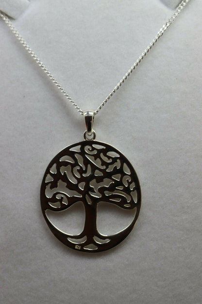 Sterling Silver Medium Filigree Tree Of Life Pendant + Kerb Chain