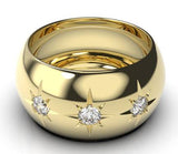 Kaedesigns Genuine 12mm 9ct Yellow, Rose or White Gold Full Solid Wide Band Ring + 0.15pt diamonds x 3