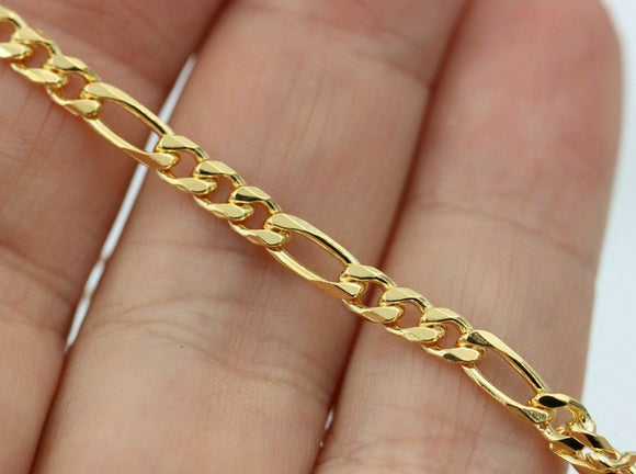 Genuine New 9ct Yellow Gold Solid 19cm or 21cm Bevelled Figaro Bracelet 3.6mm wide