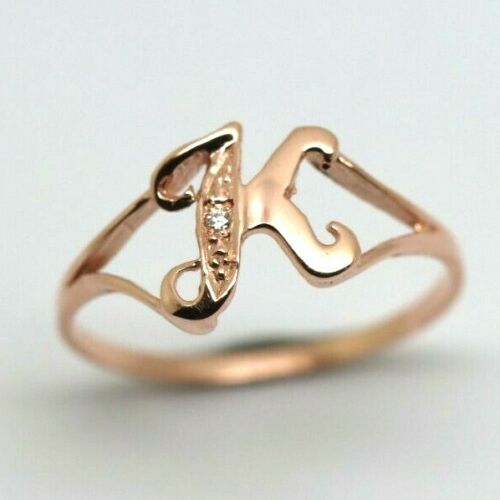 Kaedesigns New Solid 9ct Rose Gold Diamond Set Small Delicate Initial Ring Letter K