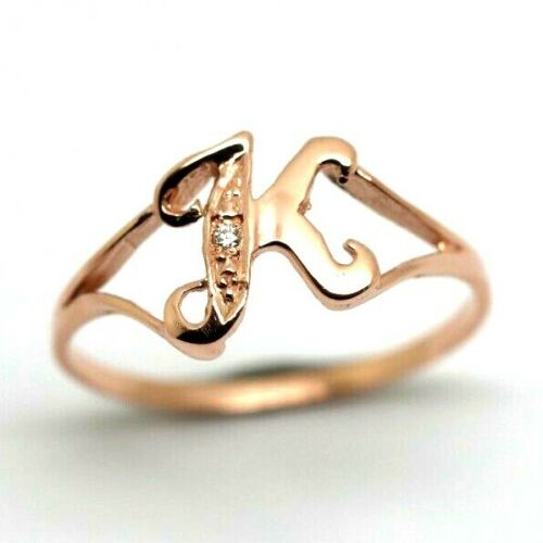 Kaedesigns New Solid 9ct Rose Gold Diamond Set Small Delicate Initial Ring Letter K