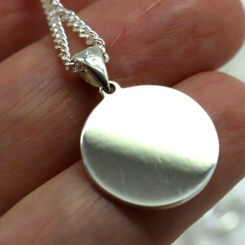 Sterling Silver 925 16mm Disc Pendant or Charm Engraving Available + 50cm Kerb Chain