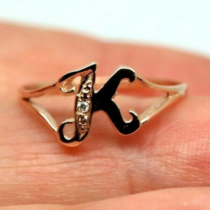 Kaedesigns New Solid 9ct Rose Gold Diamond Set Small Delicate Initial Ring Letter K