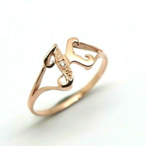 Kaedesigns New Solid 9ct Rose Gold Diamond Set Small Delicate Initial Ring Letter K