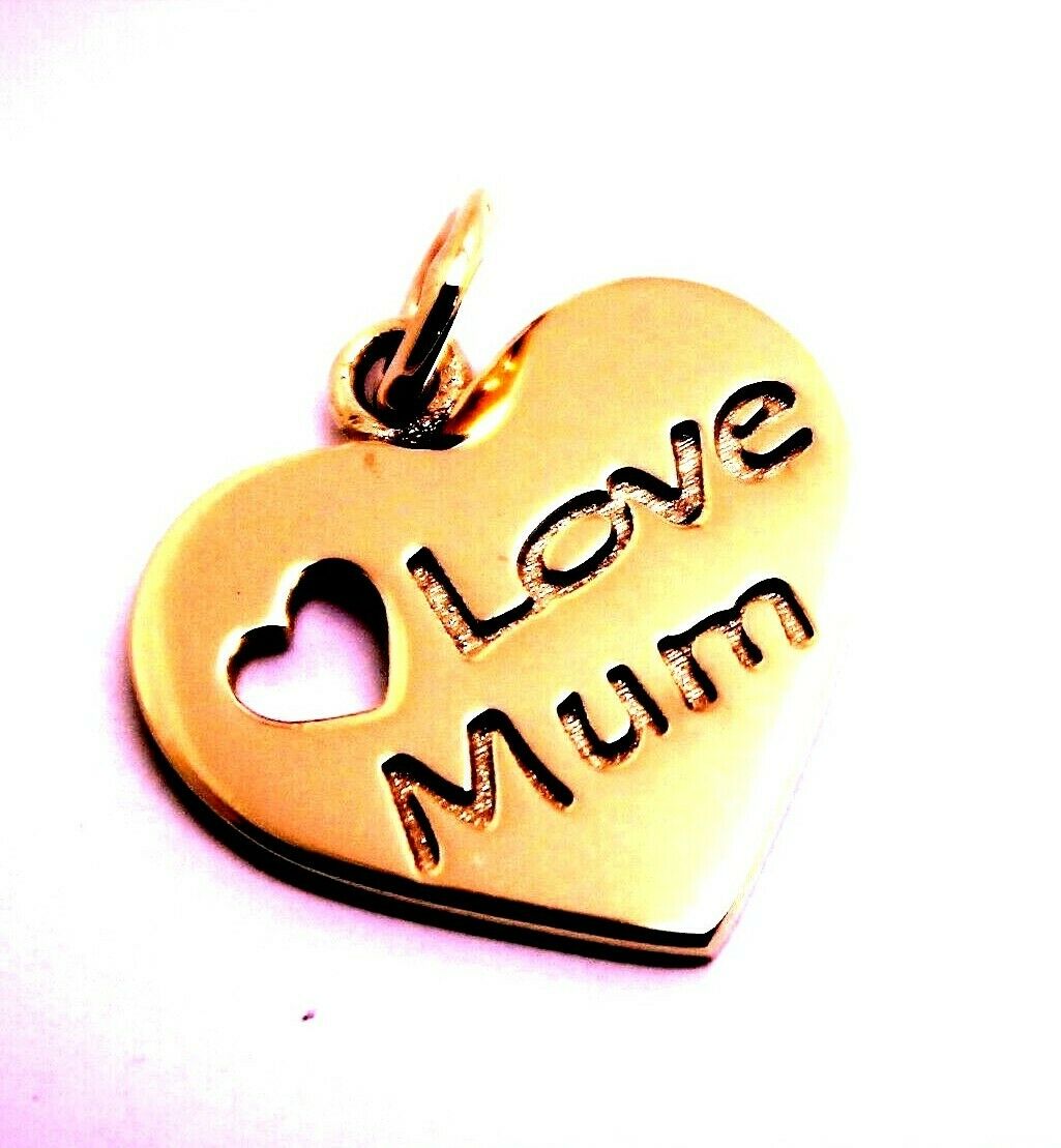 Kaedesigns, Genuine 9K 9ct Yellow, Rose or White Gold I Love Mum Shield Pendant