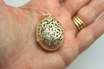 Kaedesigns New Genuine 9ct 9k Solid Yellow, Rose or White Gold Filigree Oval Pendant Locket