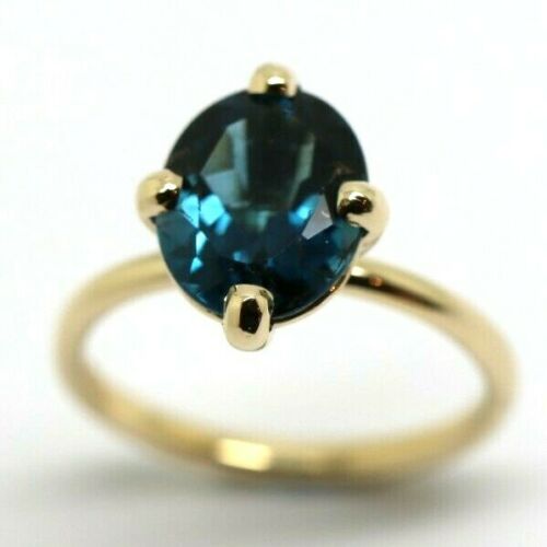 Genuine New Size Q 9ct Yellow Gold Delicate London Blue Topaz Oval Ring