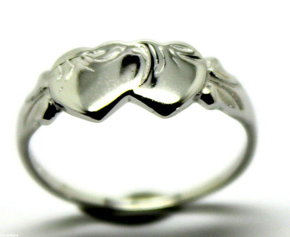 Size M Genuine 9ct 9k 375 White Gold Double Heart Signet Ring