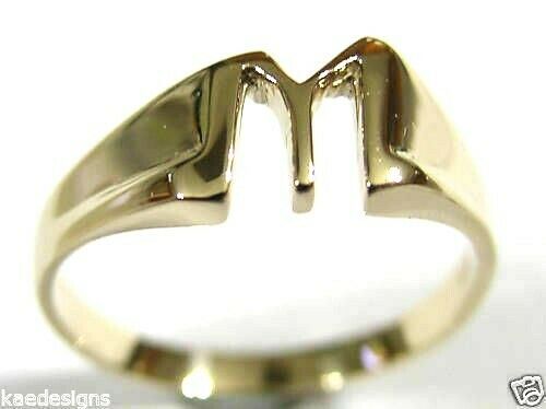 Genuine 9ct 9k Solid Yellow or Rose or White Gold 375 Large Initial Ring M