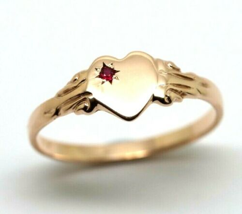 Genuine Size R 1/2 9k 9ct Heart Rose Gold Ruby Shield Signet Ring