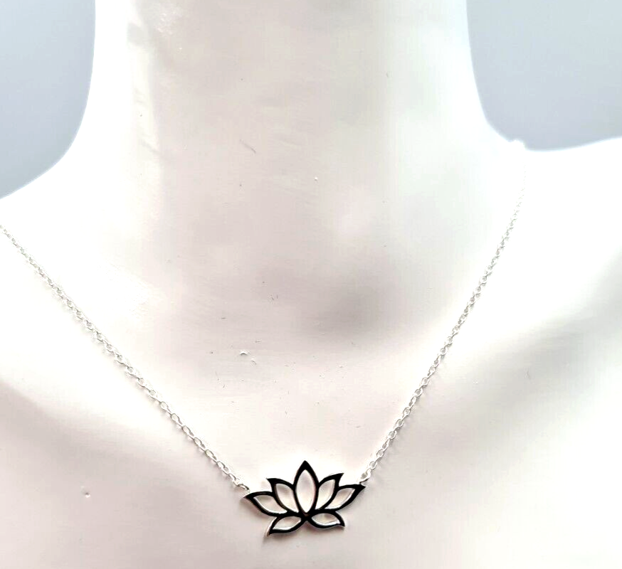 Sterling Silver 925 Open Lotus Flower Necklace Pendant Chain