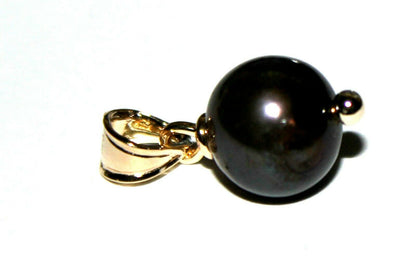 Genuine 9ct Solid Yellow, Rose or White Gold 10mm Freshwater Black Ball Pearl Pendant