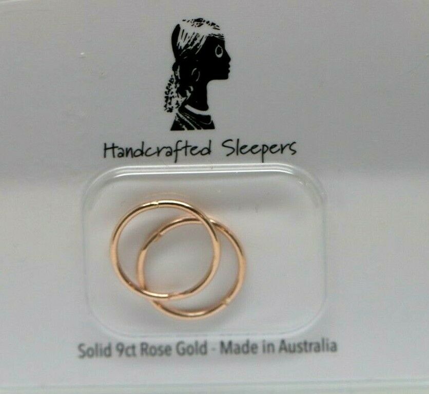 Genuine 9ct Rose Sleepers Hinged Earrings Plain 10mm, 12mm or 14mm inside diameter