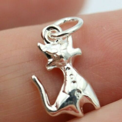 Genuine New Sterling Silver Solid Cat Pendant or Charm