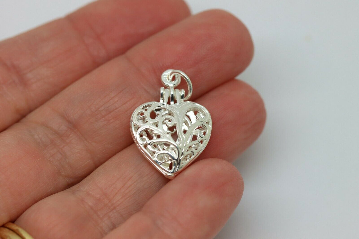 Genuine New Sterling Silver 925 Filigree Heart Locket Pendant