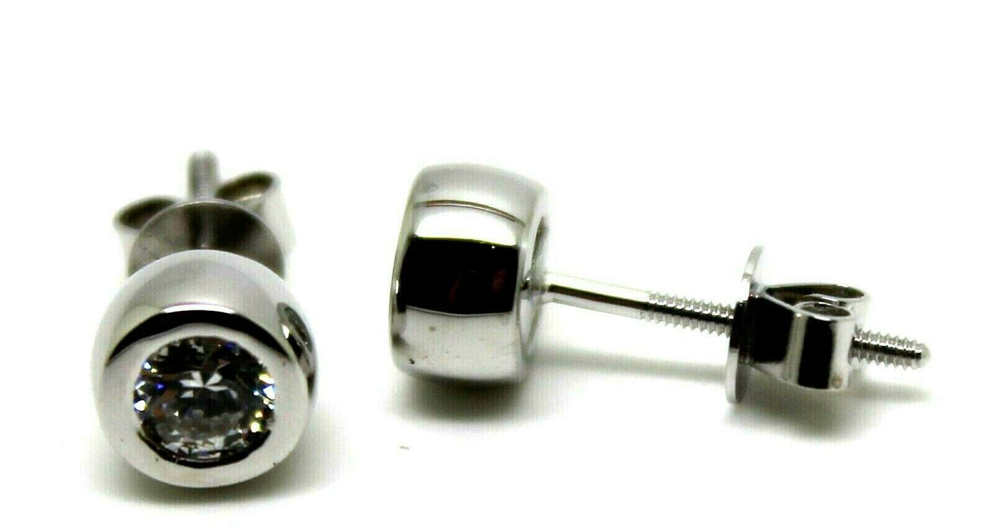 Genuine 9ct 9k White Gold Cubic Zirconia Bezel Stud Screw Earrings