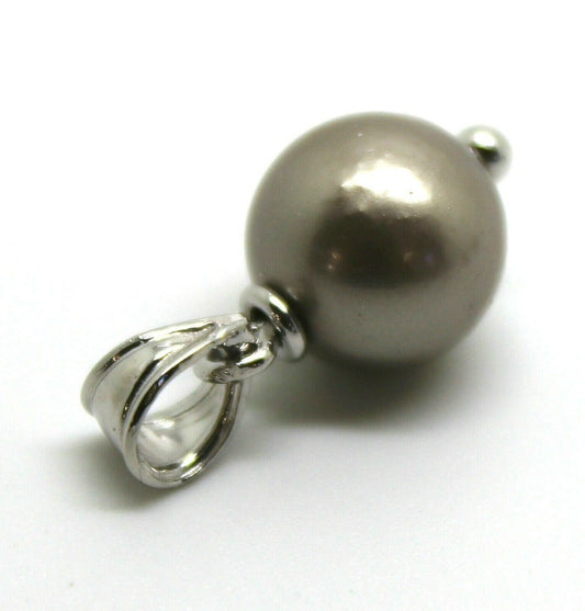 Genuine 9kt 9ct White Gold Platinum Pearl Ball Drop Pendant