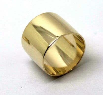 Size L 9ct Yellow, Rose or White Gold Solid Cigar 15mm Extra Wide Band Ring