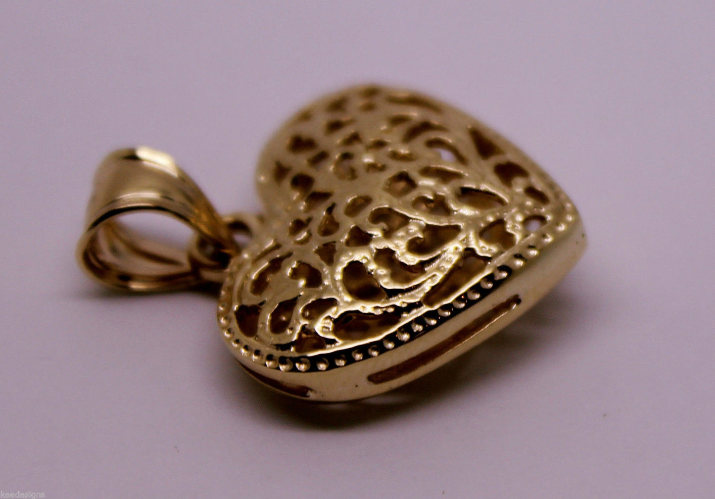 Genuine 9ct Yellow, Rose or White Gold Small to Medium Filigree Heart Pendant