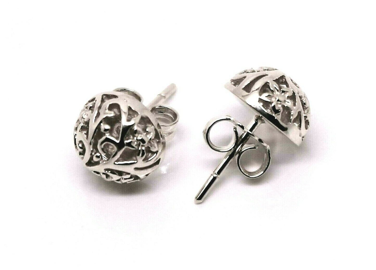 Genuine New 9k 9ct Yellow, Rose or White Gold Half Ball 10mm Stud Filigree Flower Earrings