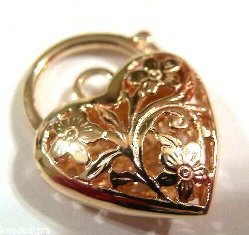 Kaedesigns New Genuine 18ct 15mm Yellow, Rose or White Gold Filigree Heart Pendant Padlock